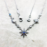 Star and Moon Pendant Necklace for Women – 925 Sterling Silver Zircon Celestial Jewelry
