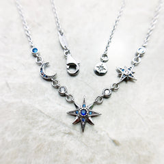 Star and moon pendant necklace in 925 sterling silver