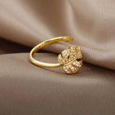 Gold Palm Leaf Adjustable Ring for Women – Zircon Nature Inspired Fashion Ring