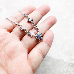 Elegant silver star and moon jewelry necklace