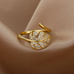 Elegant adjustable copper ring with leaf pattern