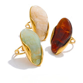 Geometric Resin Adjustable Ring for Women – Gold Stainless Steel Statement Jewelry