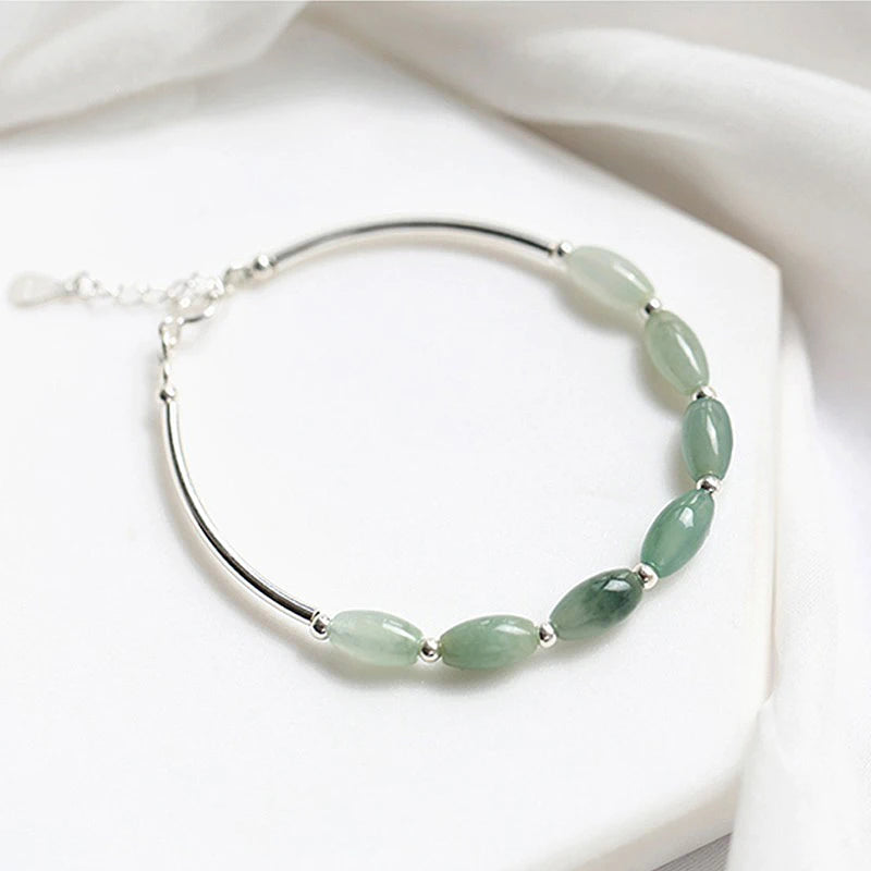 Minimalist green jade bracelet with adjustable chain