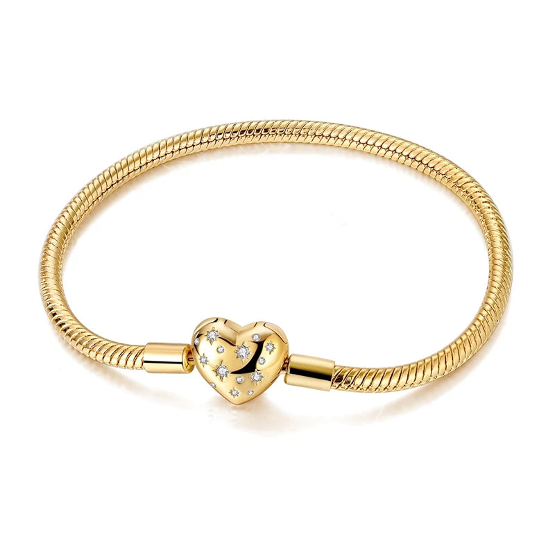 Sterling Silver Heart Charm Bracelet for Women – Gold Plated 925 Silver Jewelry