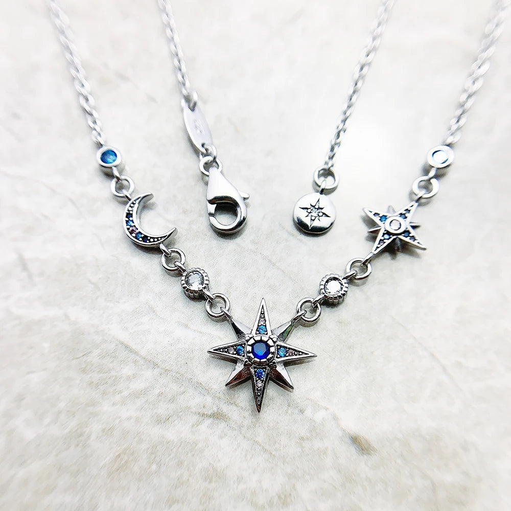 Star and moon pendant necklace in 925 sterling silver
