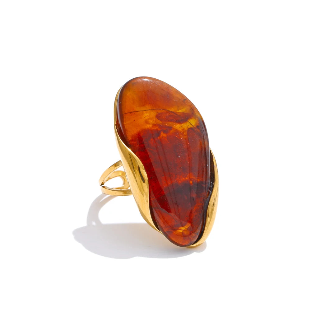 Geometric resin adjustable ring in gold stainless steel
