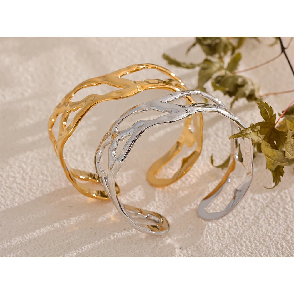 Women’s bold hollow cuff bracelet with modern design
