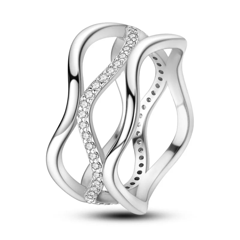 Sterling silver star zircon ring with geometric design
