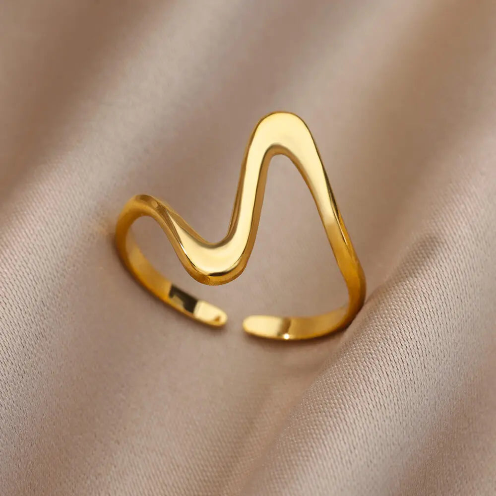 Stylish adjustable gold plated wave ring jewelry
