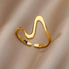 Stylish adjustable gold plated wave ring jewelry
