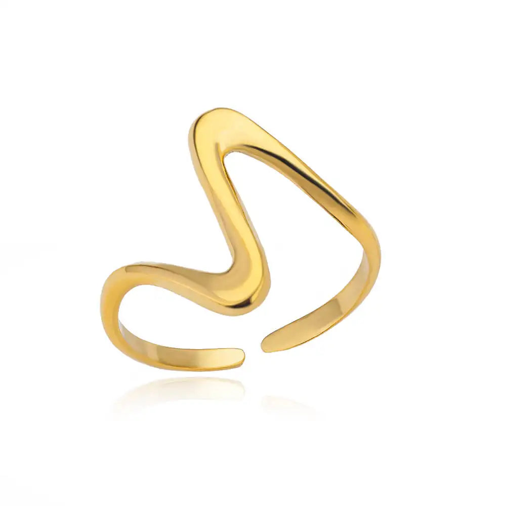 Stylish adjustable gold plated wave ring jewelry
