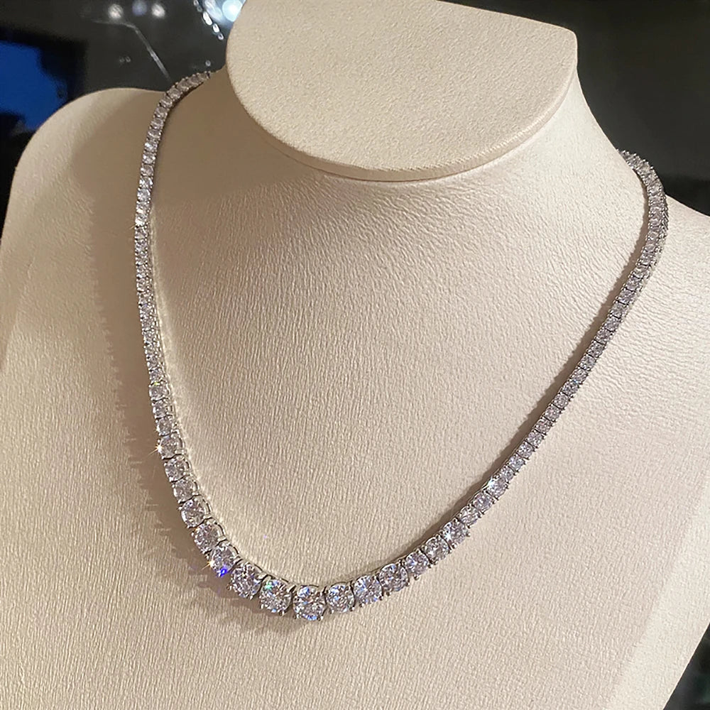 Women’s sterling silver tennis necklace with sparkling stones
