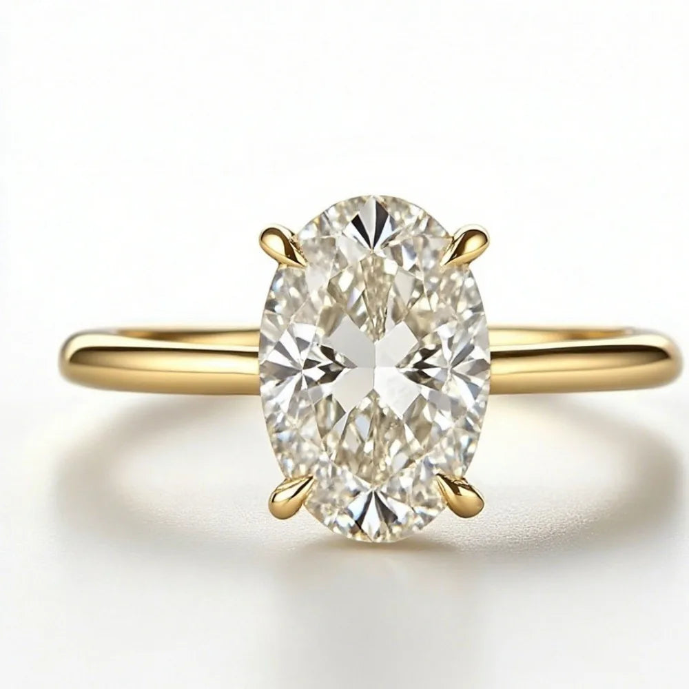 Oval moissanite ring in silver solitaire four prong setting
