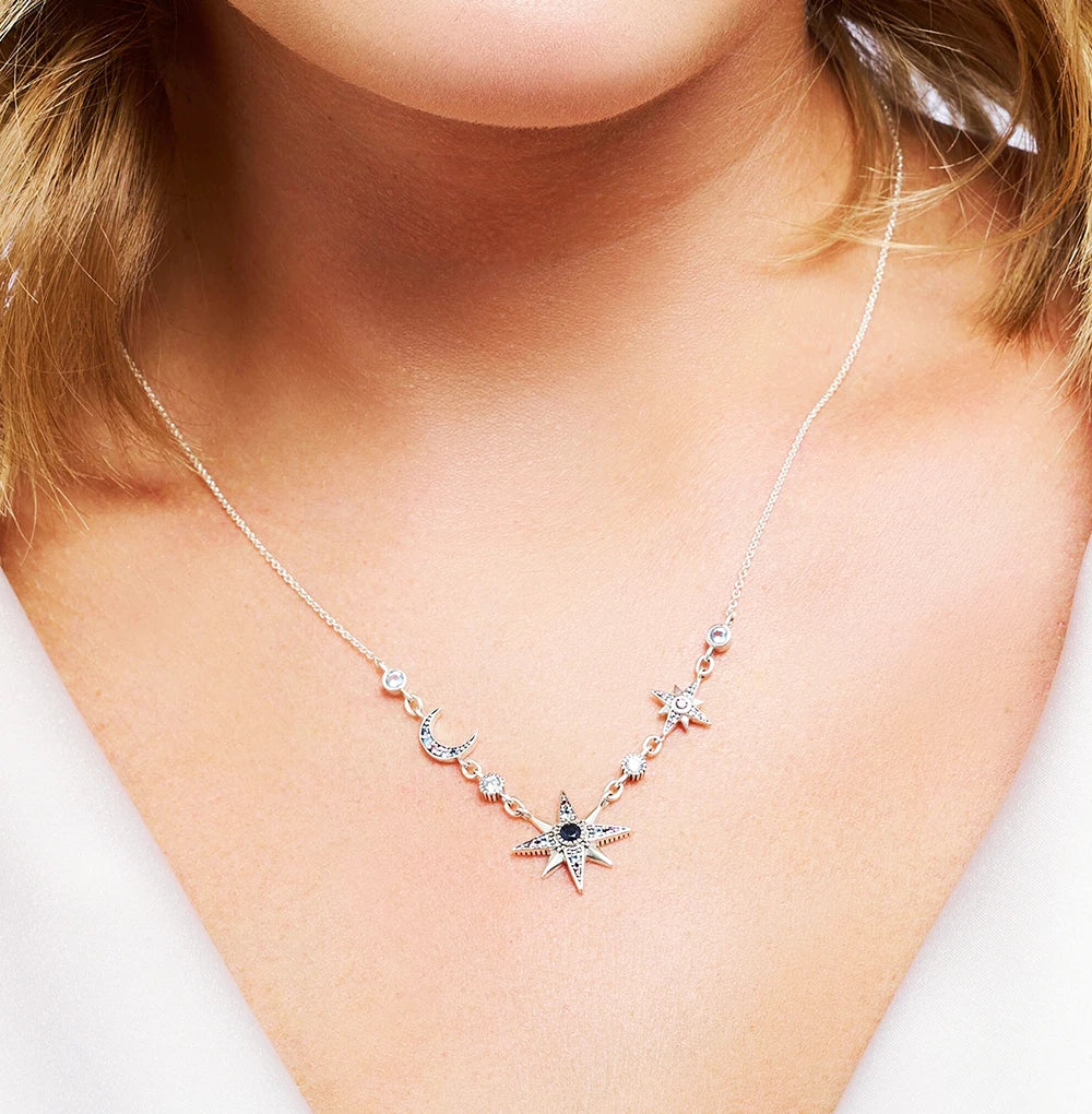 Celestial zircon star moon necklace for women
