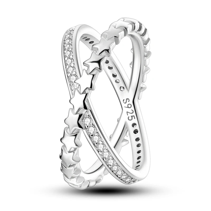 Sterling silver star zircon ring with geometric design
