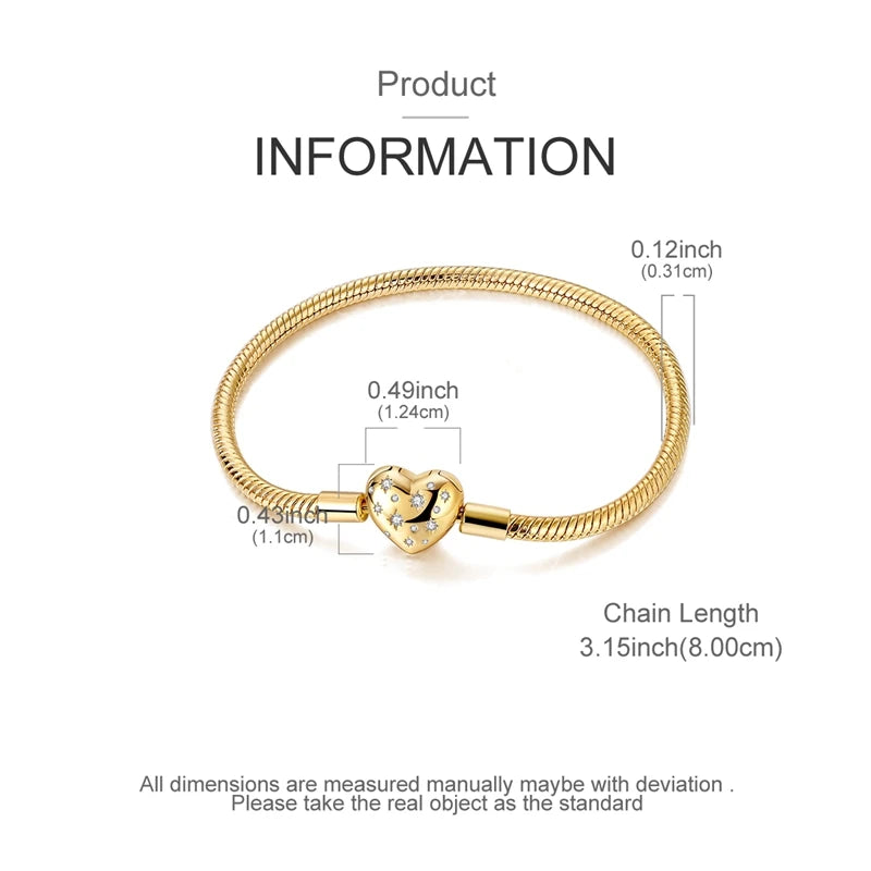 Sterling Silver Heart Charm Bracelet for Women – Gold Plated 925 Silver Jewelry