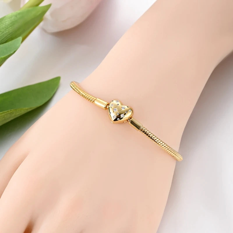 Sterling Silver Heart Charm Bracelet for Women – Gold Plated 925 Silver Jewelry