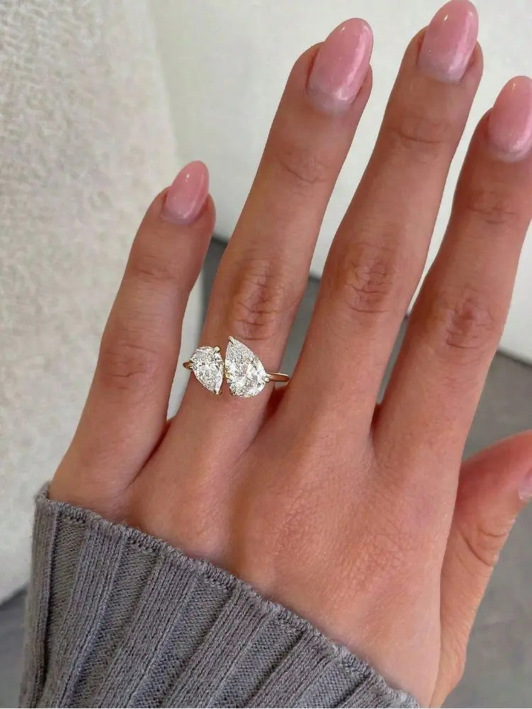 Modern minimalist water drop CZ silver fashion ring
