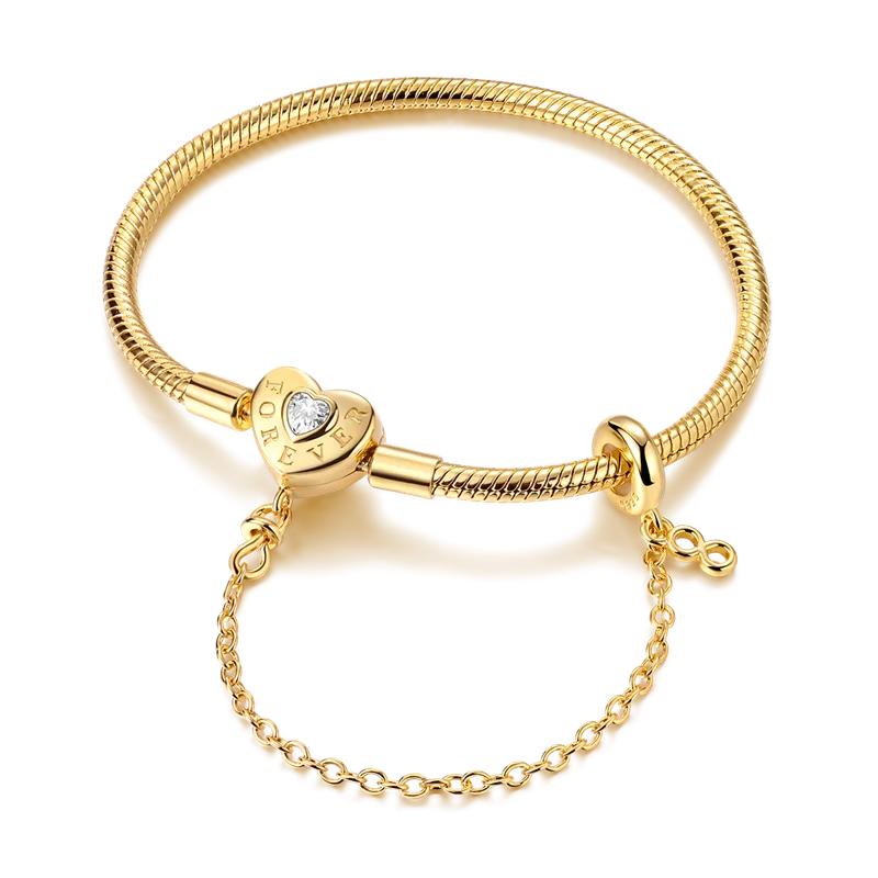 Sterling Silver Heart Charm Bracelet for Women – Gold Plated 925 Silver Jewelry