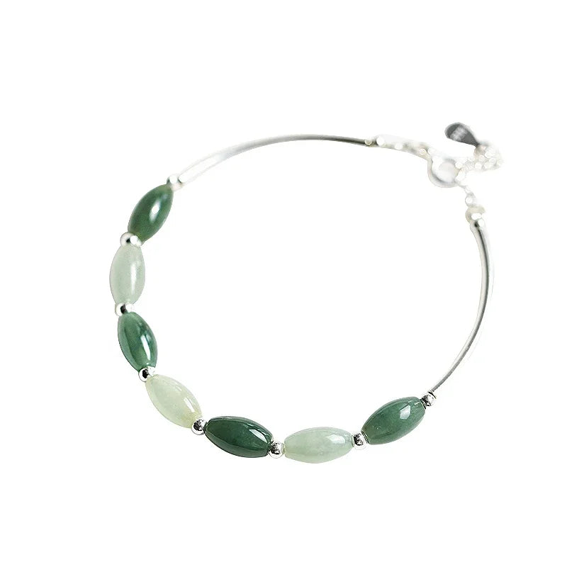 Green jade bracelet in 925 sterling silver for women
